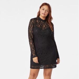 Black Lace Mock Neck Bodycon Mini Dress, Size XL